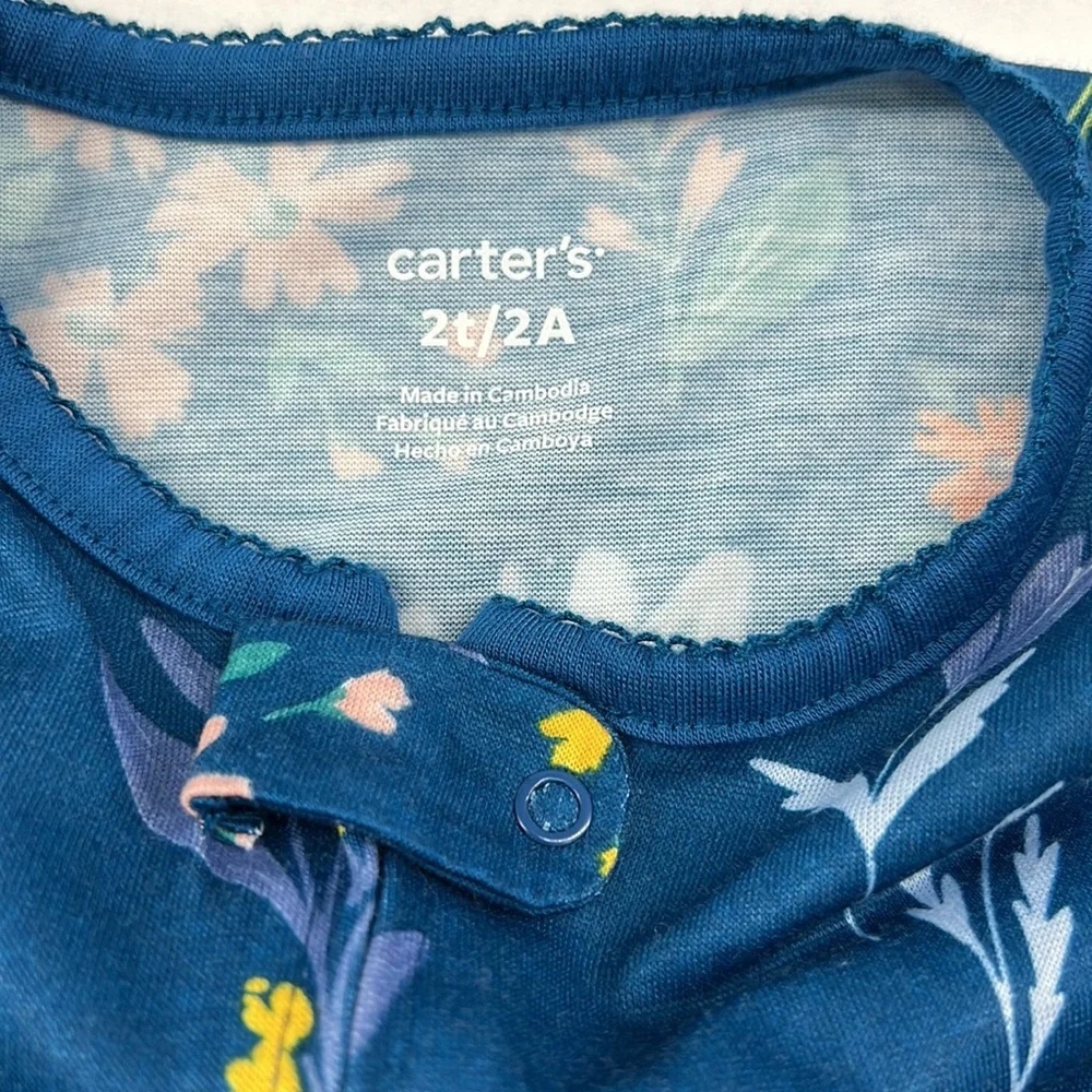 Carter’s Zippered Blue & Floral Onesie, Size 2T